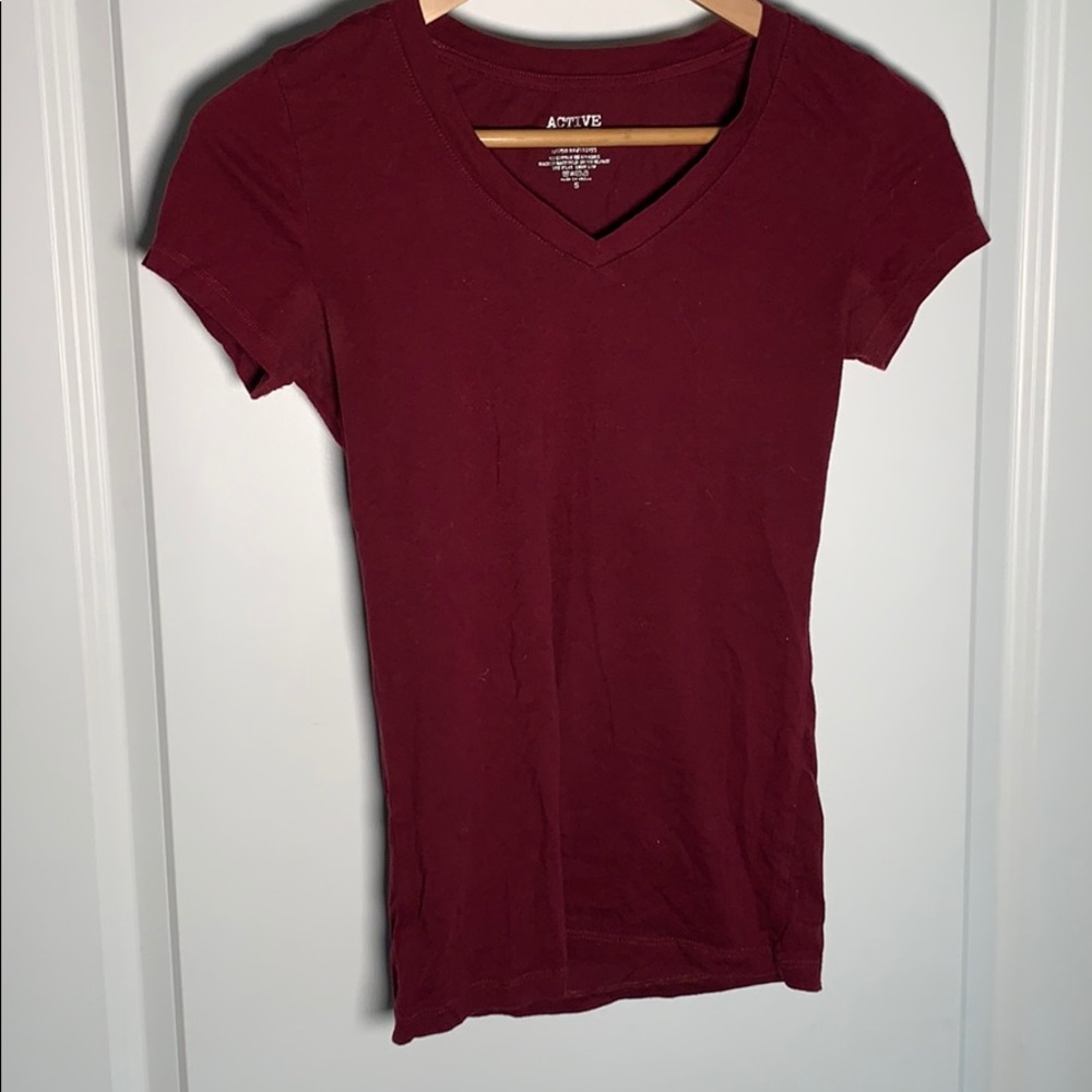 Plain Burgundy V Neck T Shirt